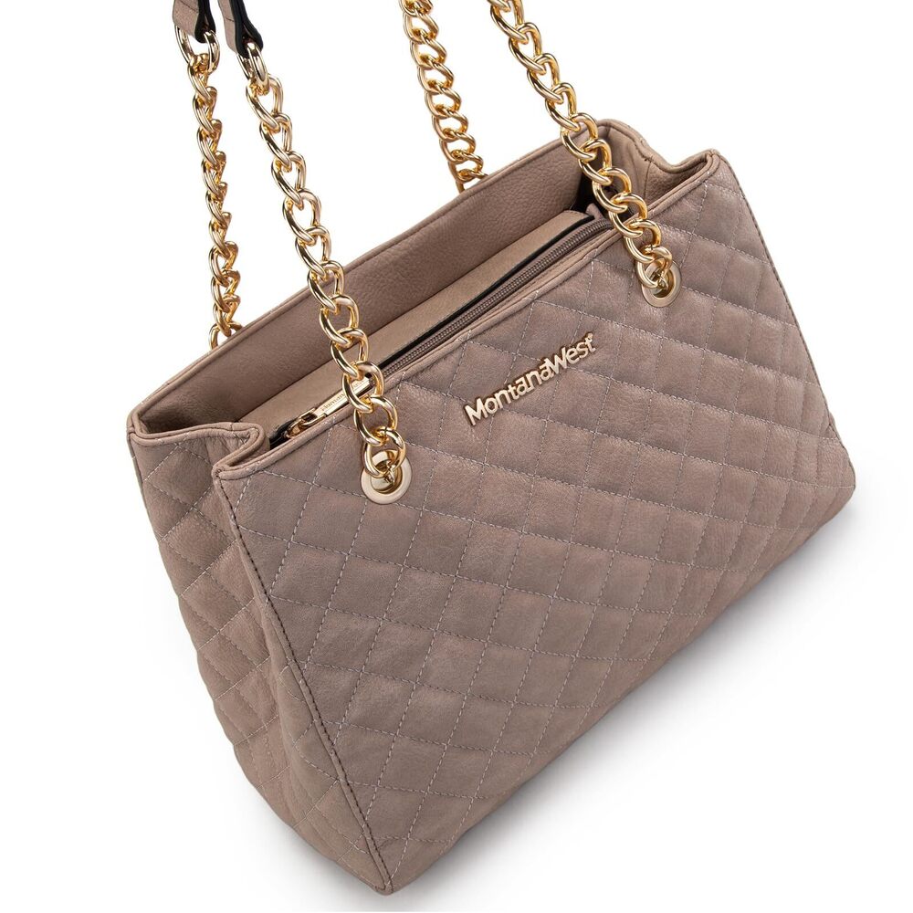 4404 Tote Bag Top Handle Shoulder Handbag Medium Satchel Purse with Chain - Picture 4 of 6